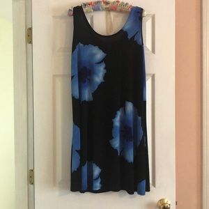 Slinky Black Dress with Blue Flowers - casual days, beach days, or night out